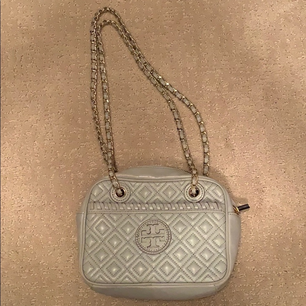 grey quilted Tory Burch purse